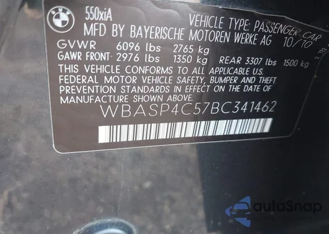 2011 BMW 550I Gran Turismo xDrive из США, поврежденный, VIN WBASP4C57BC341462